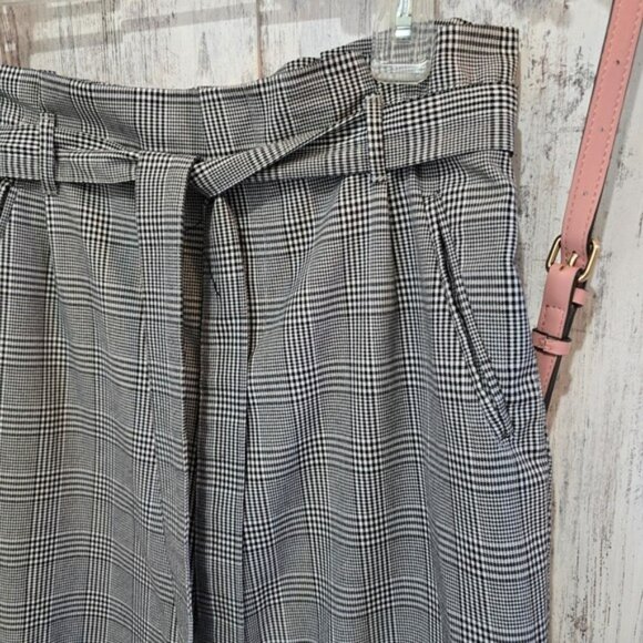 Zara Women's Plaid Trousers Dress Pants Size Small Black White Pull On Cuffs - Picture 12 of 15
